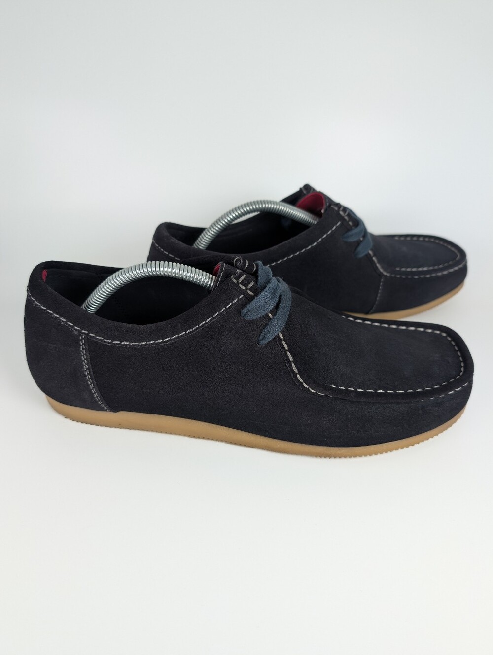 Clarks Navy Blue Or Black Suede Moc Toe Lace Up Casual Shoes Gum Sole Men's 11